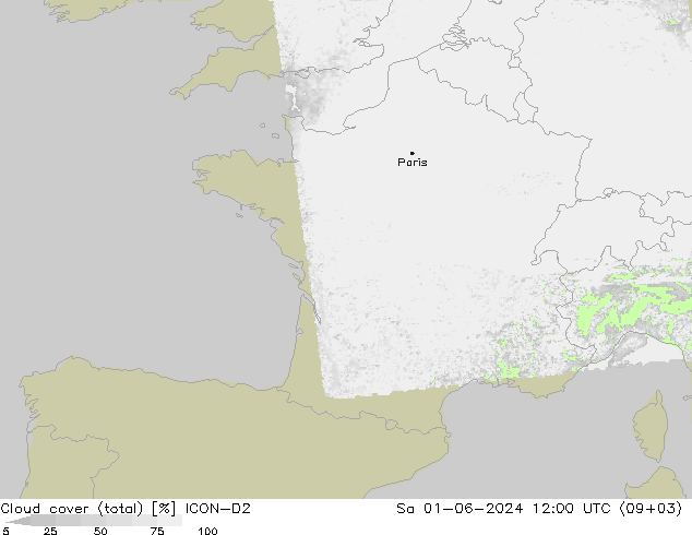 Bulutlar (toplam) ICON-D2 Cts 01.06.2024 12 UTC