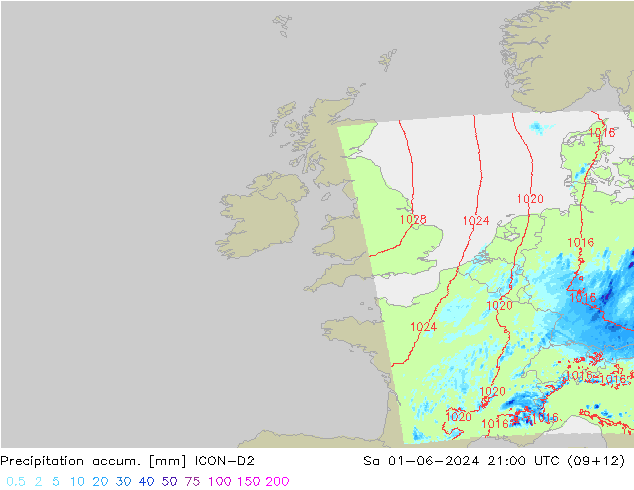 Totale neerslag ICON-D2 za 01.06.2024 21 UTC