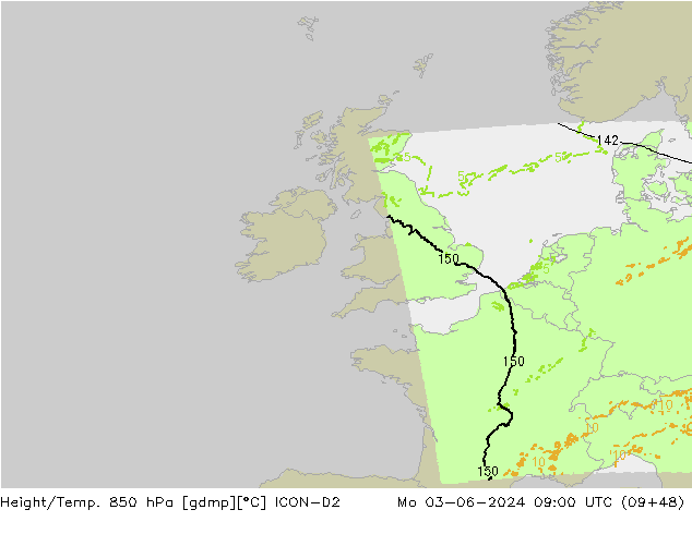 Height/Temp. 850 hPa ICON-D2 Seg 03.06.2024 09 UTC