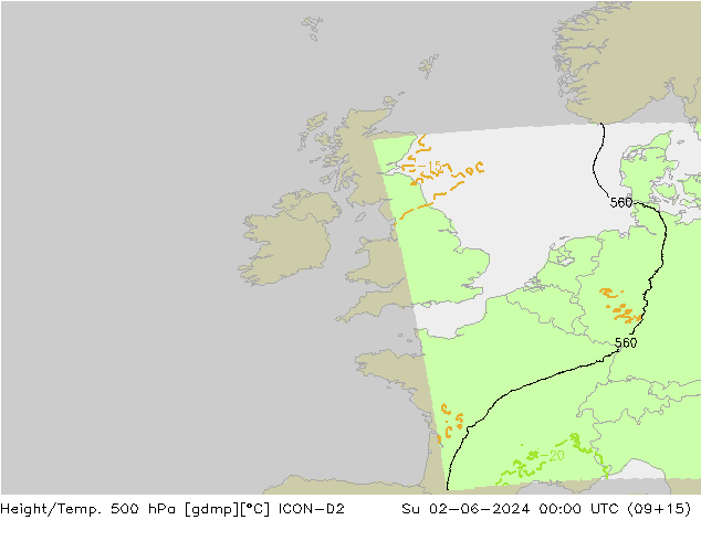 Height/Temp. 500 hPa ICON-D2 Su 02.06.2024 00 UTC