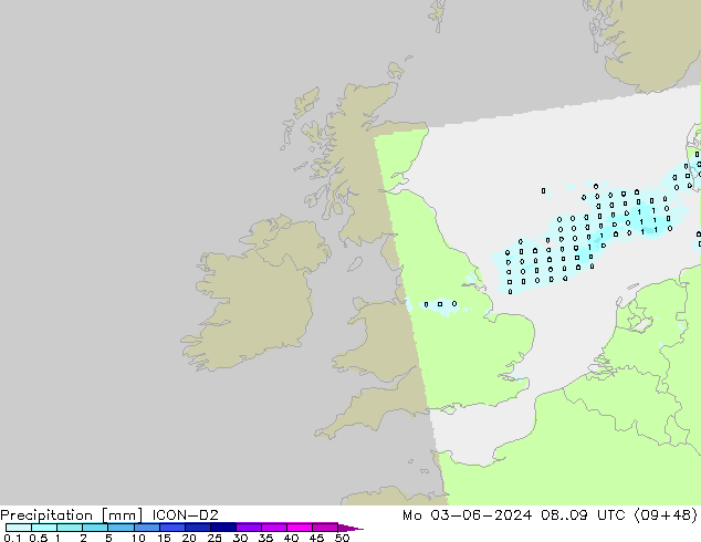 Precipitación ICON-D2 lun 03.06.2024 09 UTC