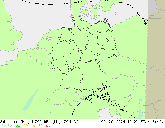 Prąd strumieniowy ICON-D2 pon. 03.06.2024 12 UTC