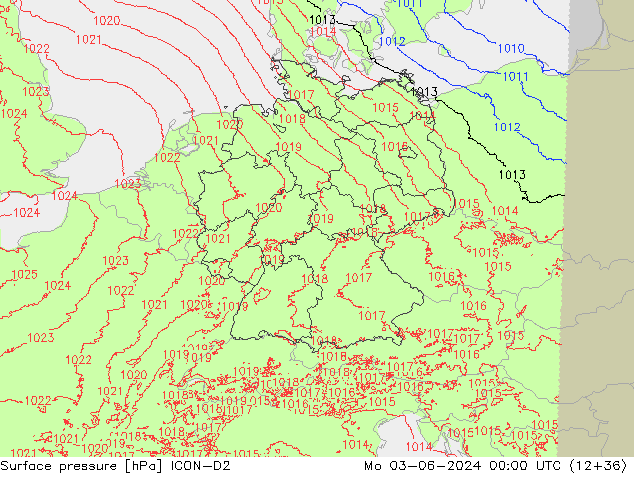 pressão do solo ICON-D2 Seg 03.06.2024 00 UTC