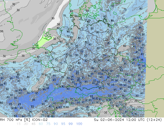 RH 700 hPa ICON-D2 nie. 02.06.2024 12 UTC