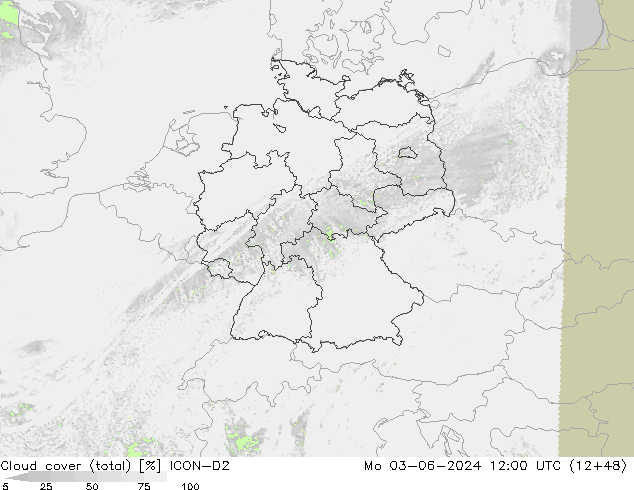 nuvens (total) ICON-D2 Seg 03.06.2024 12 UTC
