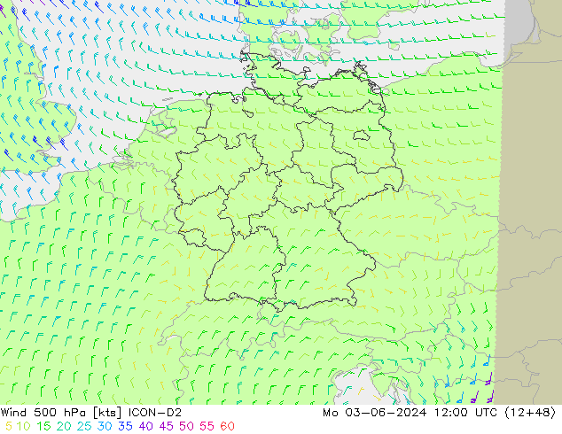 Wind 500 hPa ICON-D2 Mo 03.06.2024 12 UTC