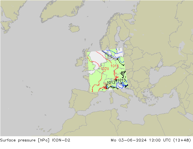 Yer basıncı ICON-D2 Pzt 03.06.2024 12 UTC