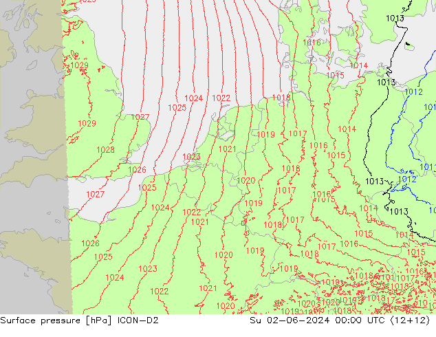 ciśnienie ICON-D2 nie. 02.06.2024 00 UTC