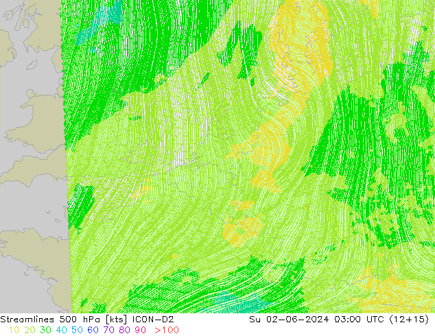 Rüzgar 500 hPa ICON-D2 Paz 02.06.2024 03 UTC