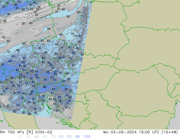 RH 700 hPa ICON-D2 pon. 03.06.2024 15 UTC