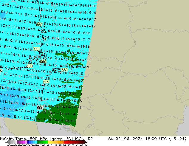 Height/Temp. 500 hPa ICON-D2 Ne 02.06.2024 15 UTC