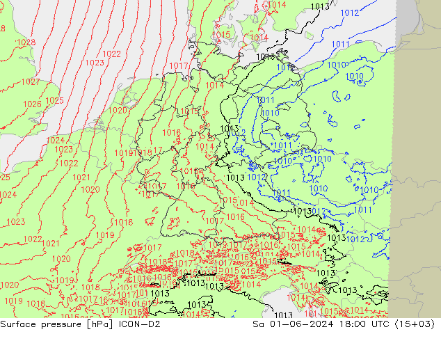 Luchtdruk (Grond) ICON-D2 za 01.06.2024 18 UTC