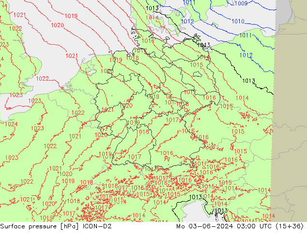 приземное давление ICON-D2 пн 03.06.2024 03 UTC