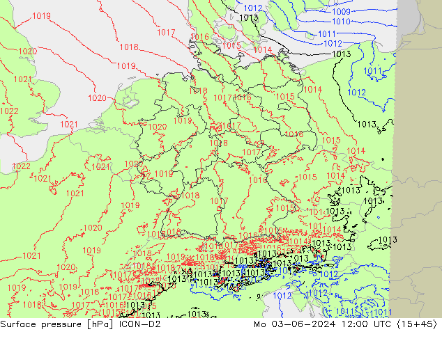 pressão do solo ICON-D2 Seg 03.06.2024 12 UTC