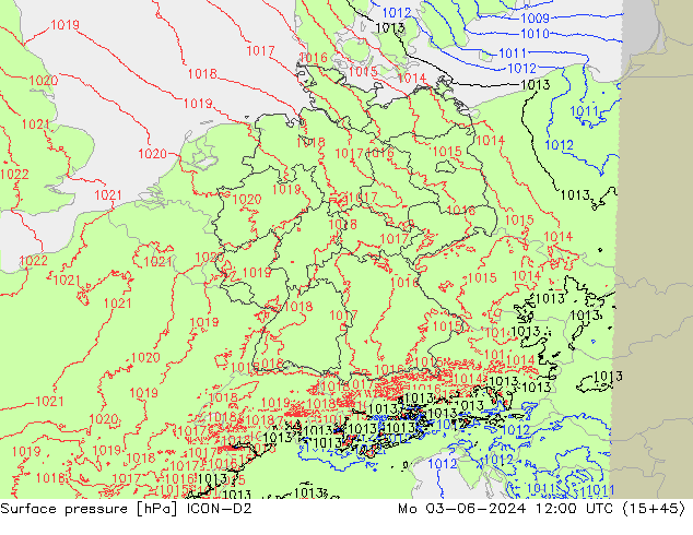 Yer basıncı ICON-D2 Pzt 03.06.2024 12 UTC