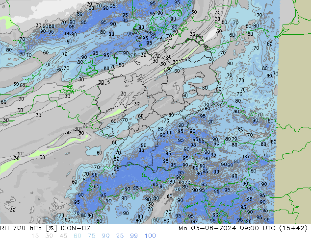 RH 700 hPa ICON-D2 Mo 03.06.2024 09 UTC