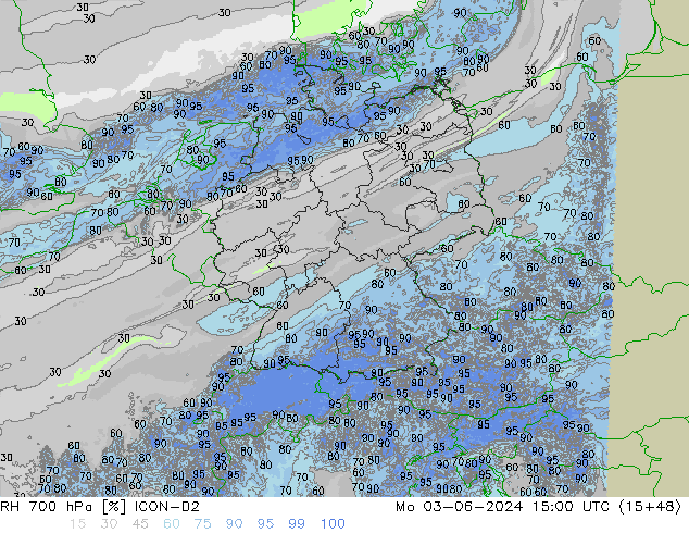 RH 700 hPa ICON-D2 Mo 03.06.2024 15 UTC