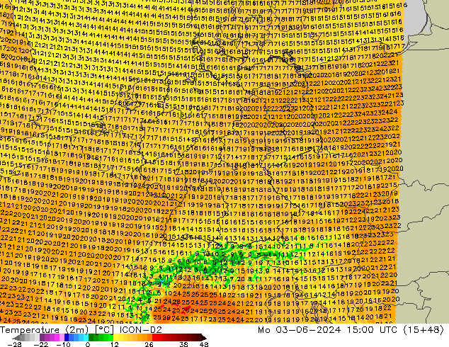 Temperaturkarte (2m) ICON-D2 Mo 03.06.2024 15 UTC