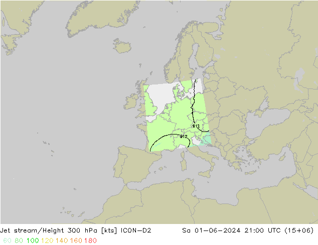 Corrente a getto ICON-D2 sab 01.06.2024 21 UTC