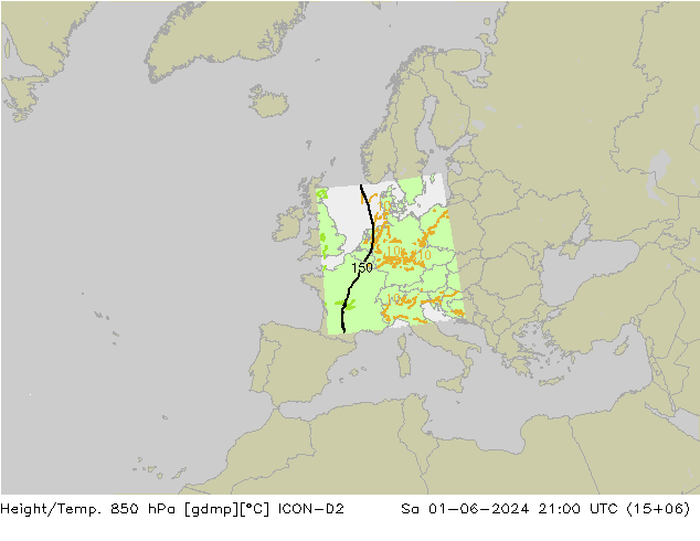 Height/Temp. 850 hPa ICON-D2 Sa 01.06.2024 21 UTC