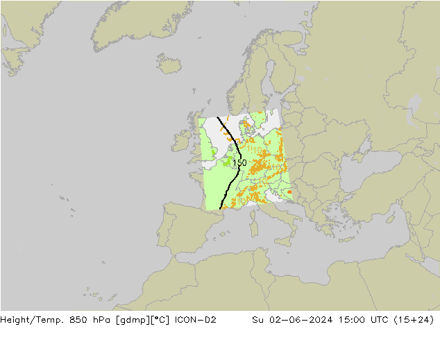 Height/Temp. 850 hPa ICON-D2 Ne 02.06.2024 15 UTC