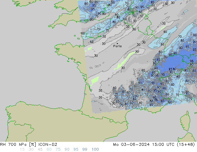 RH 700 hPa ICON-D2 Mo 03.06.2024 15 UTC