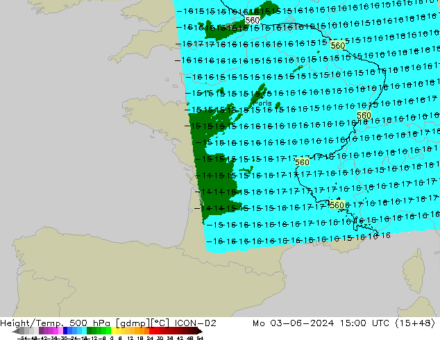 Height/Temp. 500 hPa ICON-D2 Mo 03.06.2024 15 UTC