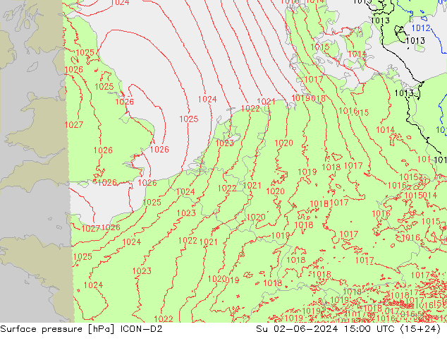 地面气压 ICON-D2 星期日 02.06.2024 15 UTC