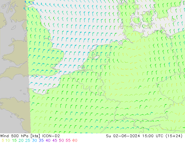 Wind 500 hPa ICON-D2 Su 02.06.2024 15 UTC