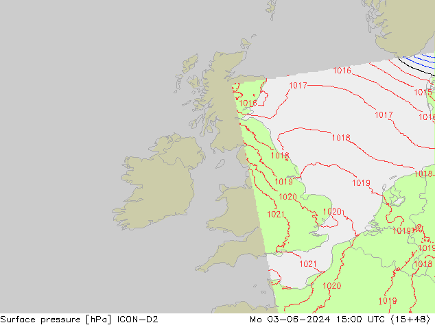 Luchtdruk (Grond) ICON-D2 ma 03.06.2024 15 UTC