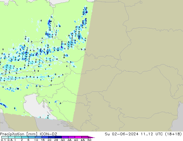 Neerslag ICON-D2 zo 02.06.2024 12 UTC
