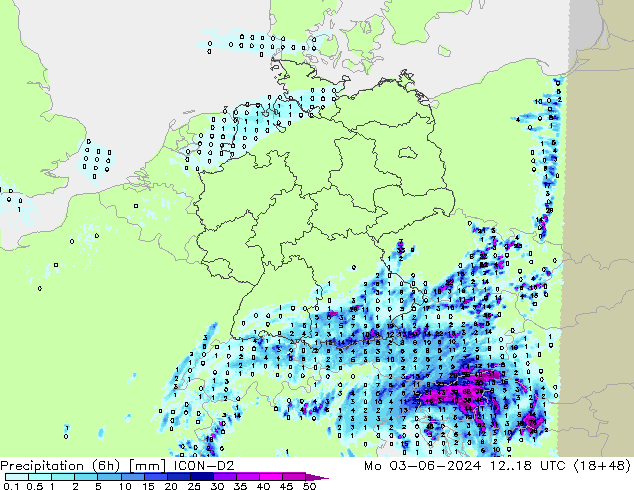 Yağış (6h) ICON-D2 Pzt 03.06.2024 18 UTC