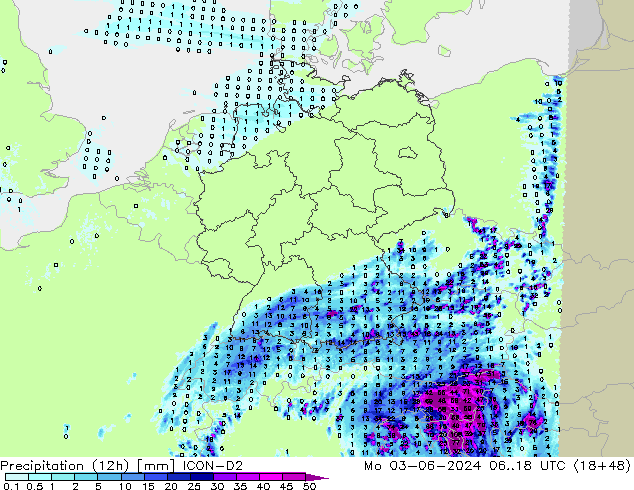 Précipitation (12h) ICON-D2 lun 03.06.2024 18 UTC