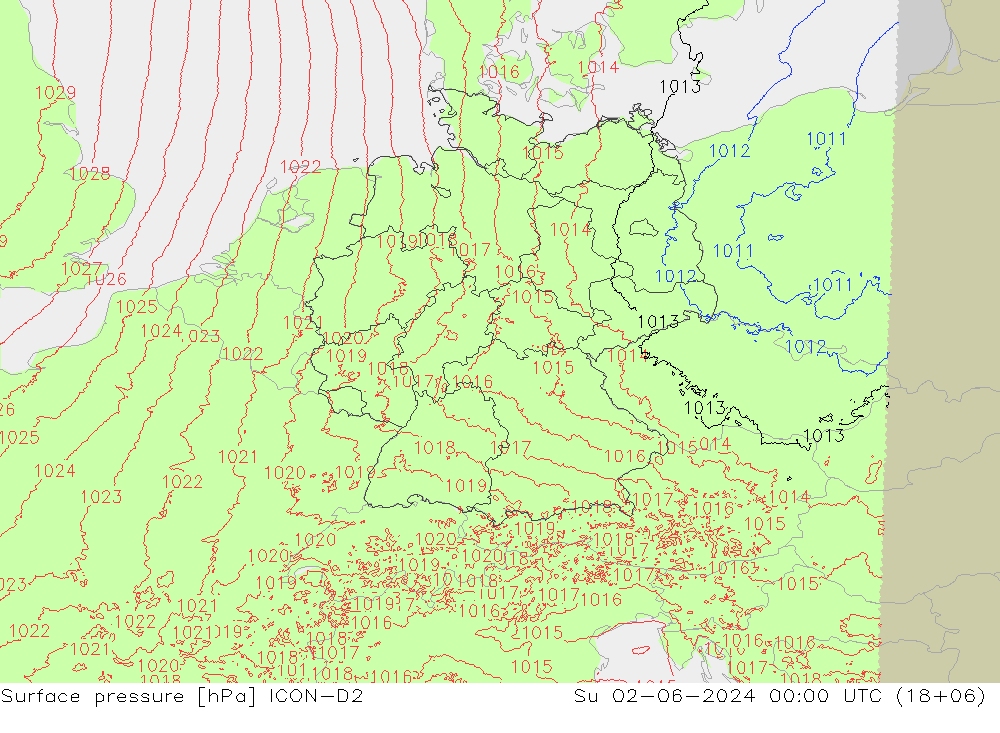 Bodendruck ICON-D2 So 02.06.2024 00 UTC