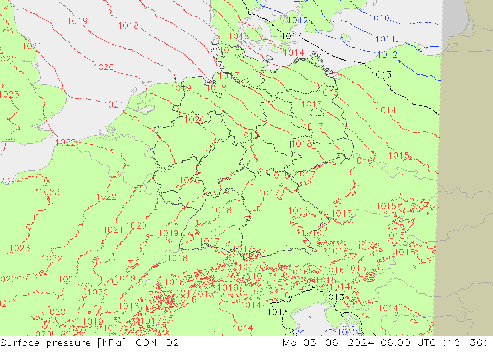 ciśnienie ICON-D2 pon. 03.06.2024 06 UTC