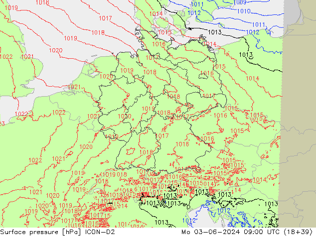 ciśnienie ICON-D2 pon. 03.06.2024 09 UTC