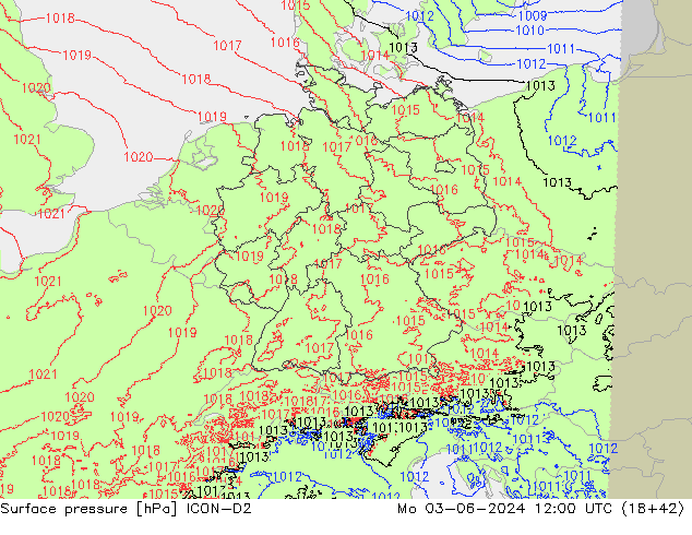 Surface pressure ICON-D2 Mo 03.06.2024 12 UTC