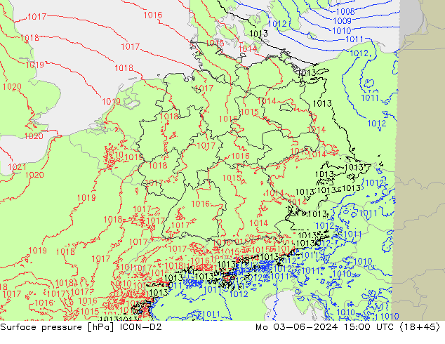 Surface pressure ICON-D2 Mo 03.06.2024 15 UTC