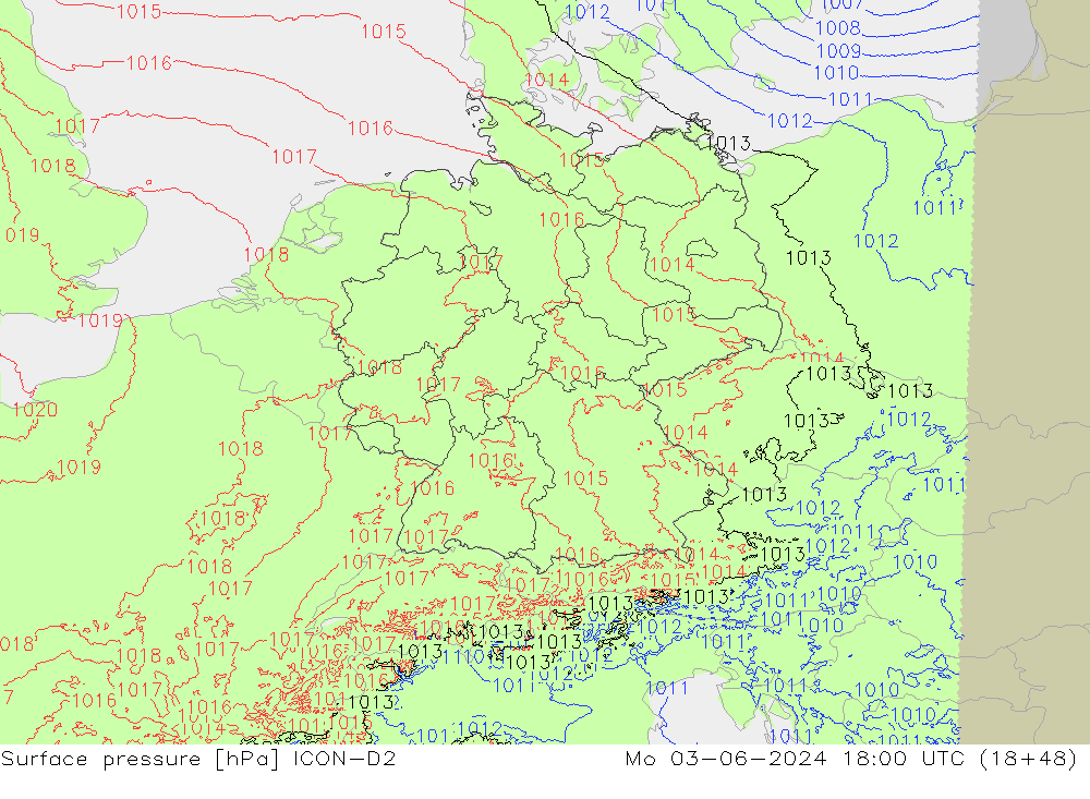 Yer basıncı ICON-D2 Pzt 03.06.2024 18 UTC