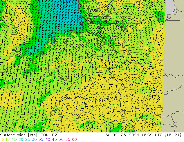 Vent 10 m ICON-D2 dim 02.06.2024 18 UTC