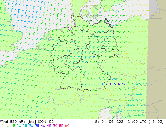 Wind 850 hPa ICON-D2 Sa 01.06.2024 21 UTC