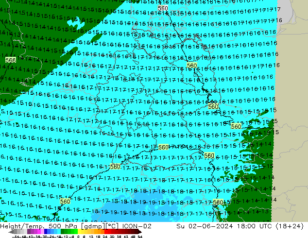 Geop./Temp. 500 hPa ICON-D2 dom 02.06.2024 18 UTC