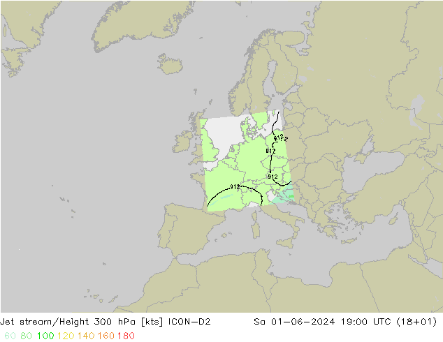 Jet stream/Height 300 hPa ICON-D2 Sa 01.06.2024 19 UTC