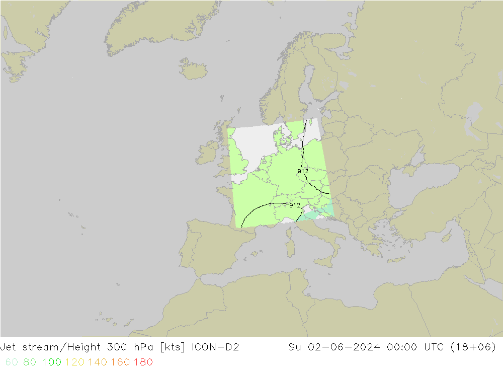 Prąd strumieniowy ICON-D2 nie. 02.06.2024 00 UTC