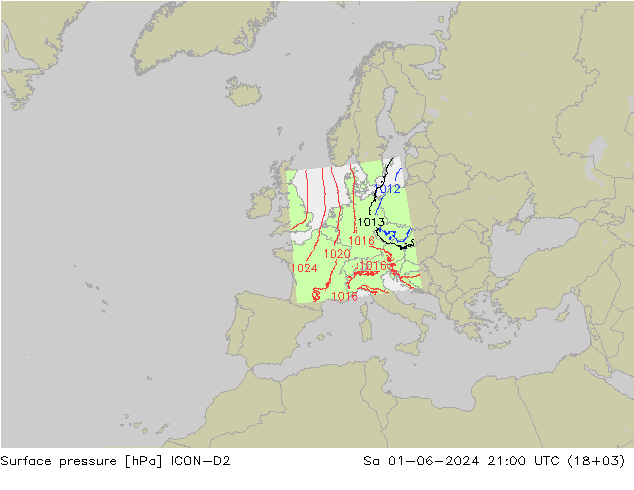 pression de l'air ICON-D2 sam 01.06.2024 21 UTC