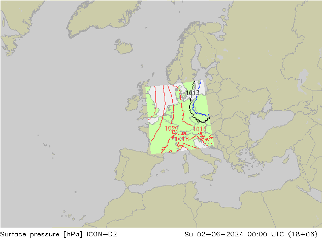 Surface pressure ICON-D2 Su 02.06.2024 00 UTC