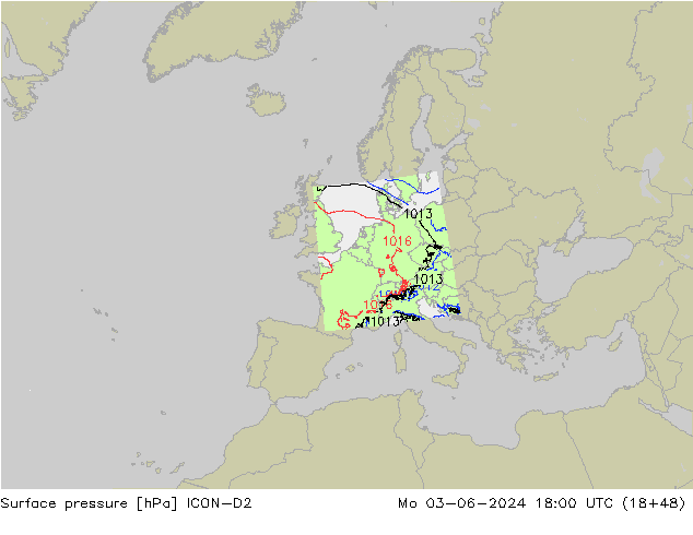 pressão do solo ICON-D2 Seg 03.06.2024 18 UTC