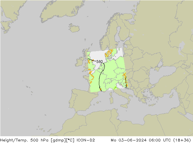 Hoogte/Temp. 500 hPa ICON-D2 ma 03.06.2024 06 UTC