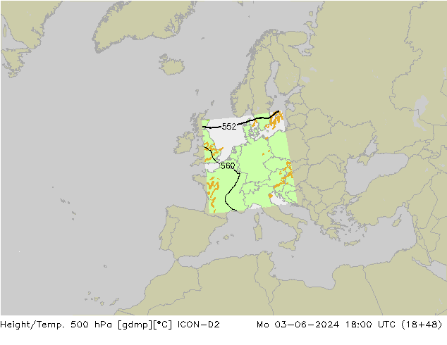 Hoogte/Temp. 500 hPa ICON-D2 ma 03.06.2024 18 UTC