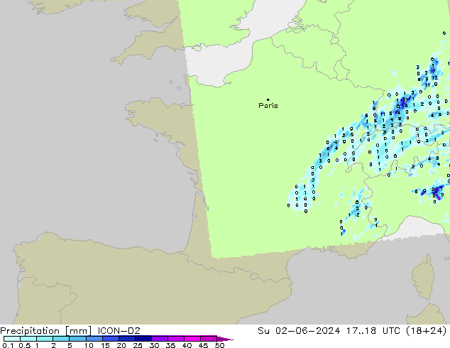 Précipitation ICON-D2 dim 02.06.2024 18 UTC